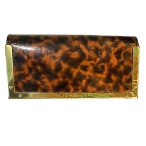 Tory Burch Tortoise Animal Print Glasses Sunglasses Case with Gold Metal Accents
